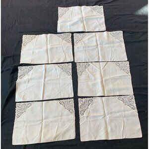 Vintage Linen & Lace Ivory Placemats Set of 7